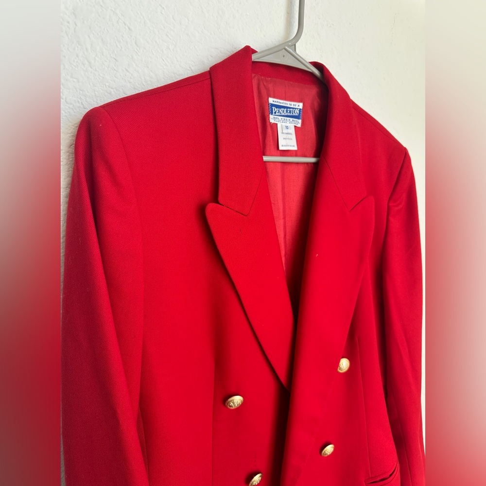 Vintage Red Wool Pendleton Two Gold Button Blazer… - image 6